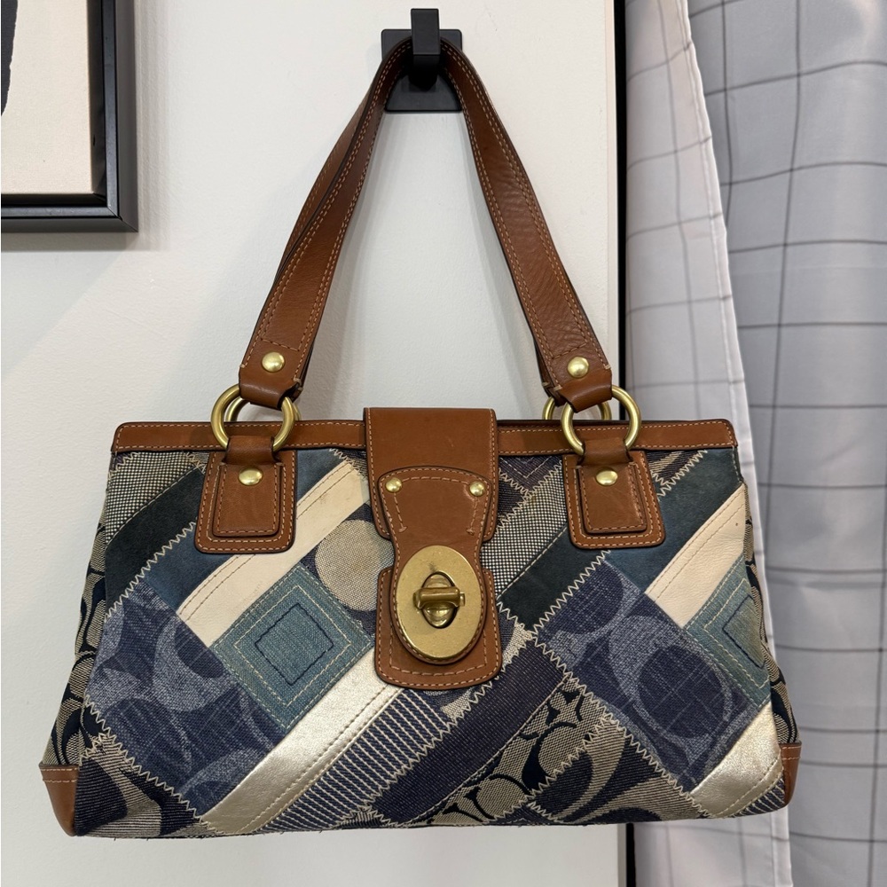 vintage (2008) coach denim patchwork legacy satchel